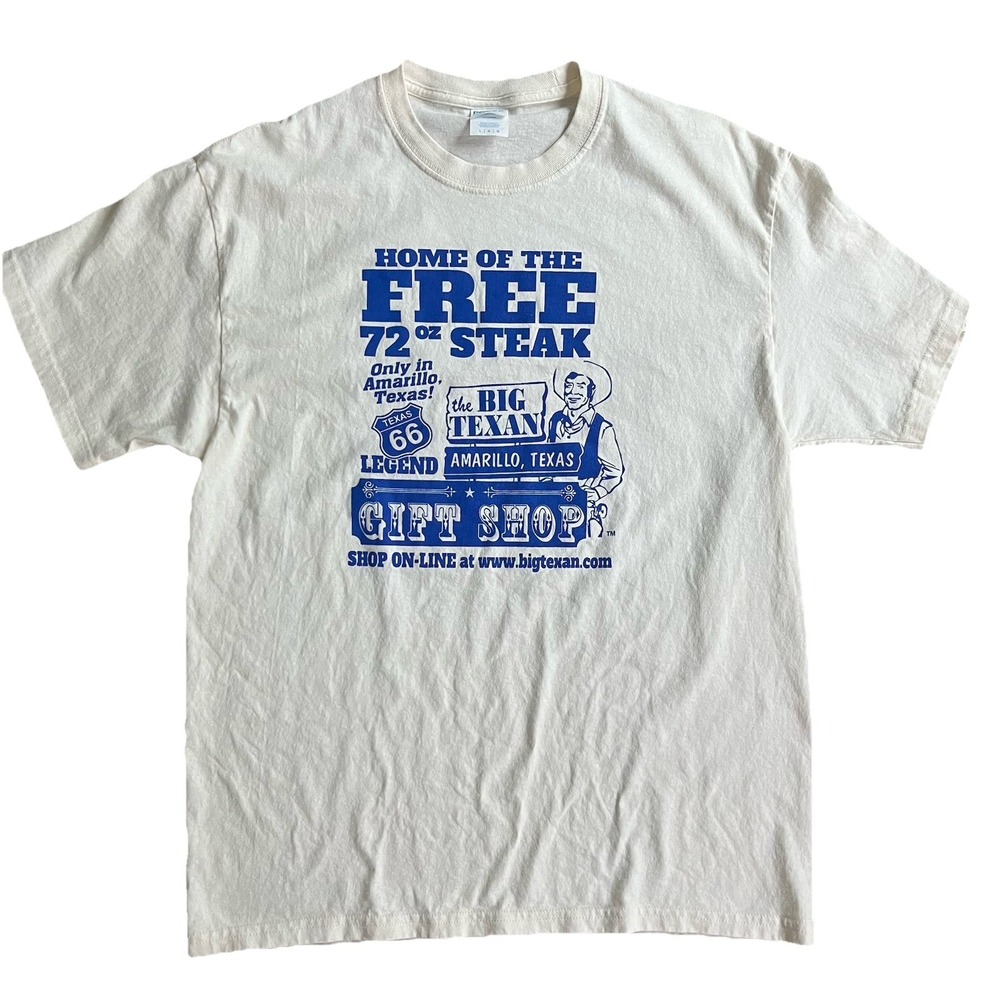 Big Texan Steak Ranch Amarillo TX Souvenir T-Shirt Size Large White Graphic Tee